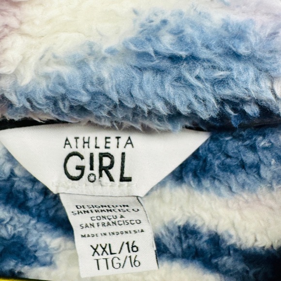 Athleta Girl XXL So Snug Sherpa Printed Half Zip Sweatshirt Thumb Hole Cozy Soft - Picture 8 of 9